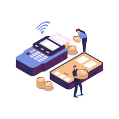 Contactless payment flat style isometric illustration design