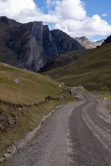 gravel mountain road in the mountains, huayhuash, Andes, Peru.