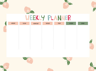Collection of weekly or daily planner, note paper, to do list, sticker templates decorated with strawberry illustrations. School planner and organizer. flat vector