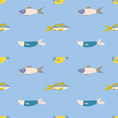 Vector pattern with fish. Marine theme background