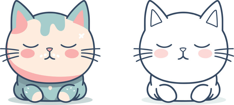 Kawaii cat flat Icon vector. Cute cat-flat illustration. Cute Kawaii cat flat illustration, Art, Icons, and Graphics.
