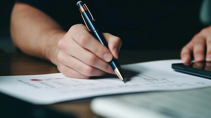 close up of a person signing a document