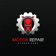 Motorcycle Repair Logo Design Template Vector.