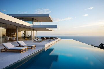 Fototapeta na wymiar Minimalist Luxury Villa with Pool and Ocean View 