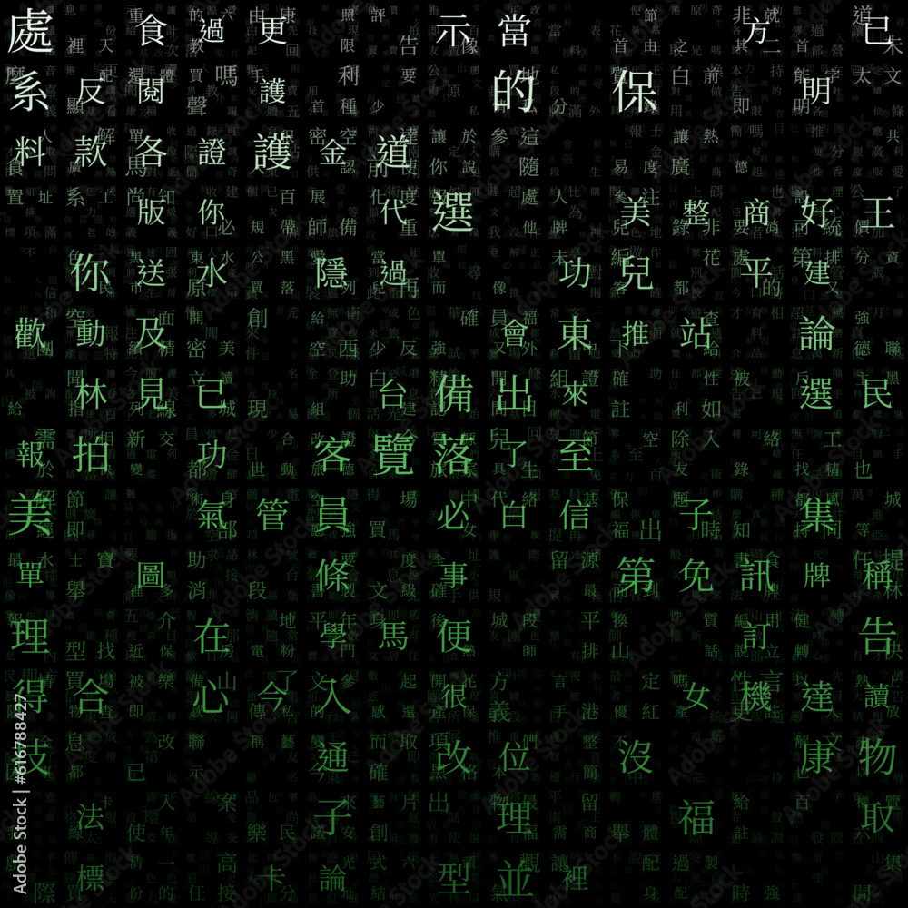 Poster abstract background. random characters of chinese traditional alphabet. gradient matrix pattern. gre