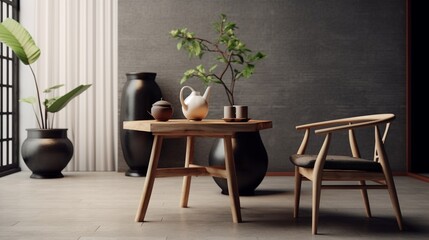 Japandi style chair and table , Generative AI.