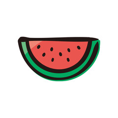 Watermelon - Fruits icon/illustration (Hand-drawn line, colored version)