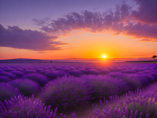 beautiful plains lavender and sunset,generative ai