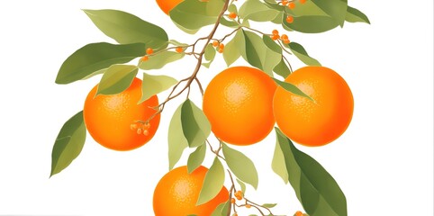 Branch of tangerines with leaves on a light background.