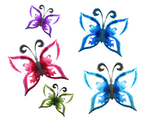 Fototapeta na wymiar A set of watercolor butterflies of different colors