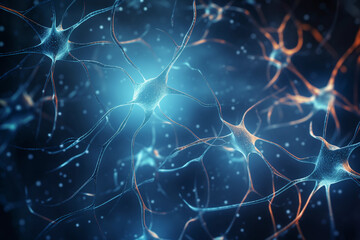 Neuron connection generated with AI. 3d microscopic render. 3d image, perfect to use as a computer background, powerpoint présentation, linkedin post, website, portfolio