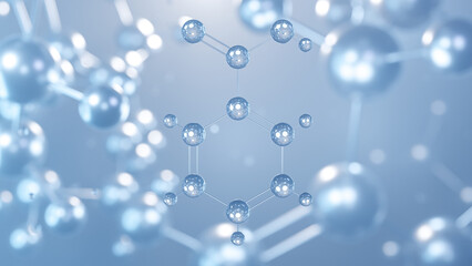 benzoic acid molecular structure 3d, flat model, aromatic carboxylic acid, structural chemical formula view from a microscope