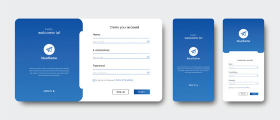 set of sign up & sign in forms. professional mobile app sign in page. register page vector illustration. 
