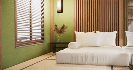 Bed toom muji style Interior Design have sofa wabisabi and decoration japandi.