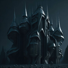 Abstract Futuristic Alien Castle ,Metal and Stone, Science Fiction, Sci-Fi Spaceship, Generative Ai