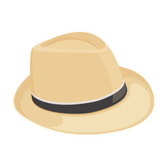 Straw fedora hat isolated on a white background beach hat , summer hat. Flat design