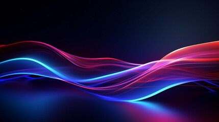 Abstract background with dynamic waves. Futuristic technology style, glowing wavy pattern of blue and red lines