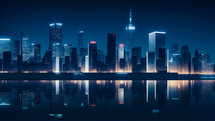Abstract photorealistic city skyline at night generative ai