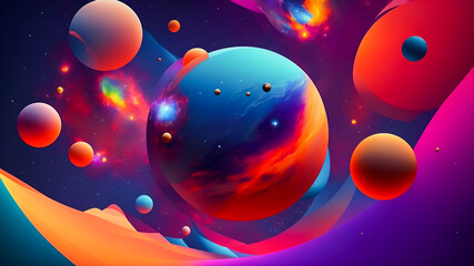 Abstract universe with colorful planets м
generative ai
