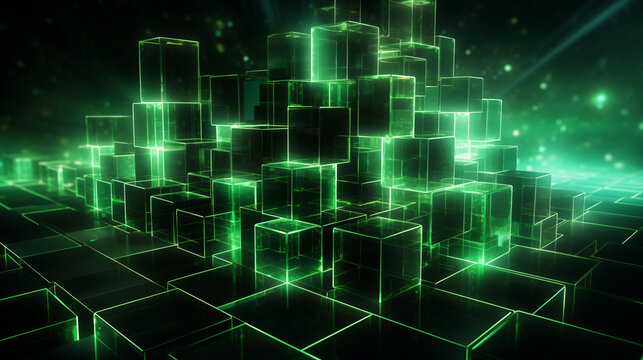 Glowing green technology abstract background, 3d rendering computer digital image