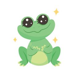 Cute Green Leaping Frog Character Sitting Vector Illustration