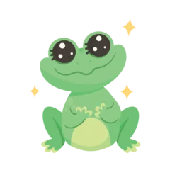 Fotobehang Cute Green Leaping Frog Character Sitting Vector Illustration © Happypictures
