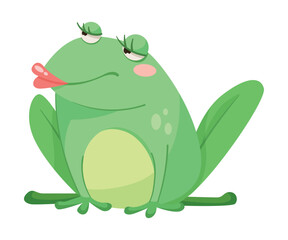 Cute Green Leaping Frog Character Sitting with Red Lips Vector Illustration