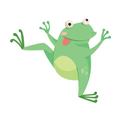 Cute Green Leaping Frog Character Having Fun Showing Tongue Vector Illustration