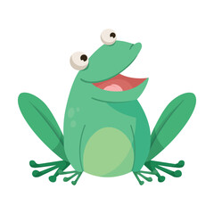 Cute Green Leaping Frog Character Sitting Vector Illustration