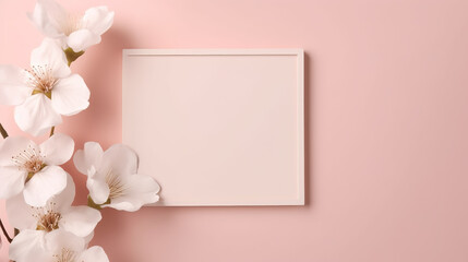 a simple mockup illustration for posters in pink colors, plants around, ai generated image
