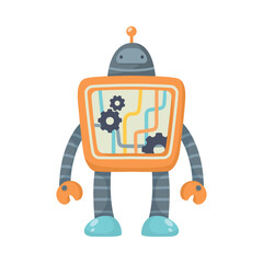 Funny Robot Metal Character with Limbs and Face Vector Illustration