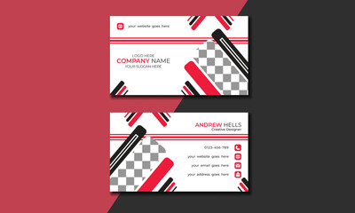 red and black modern and simple business card design for business and personal use.