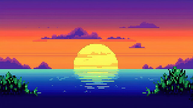 a beautiful sunset pixel artwork, wallpaper design, ai generated image