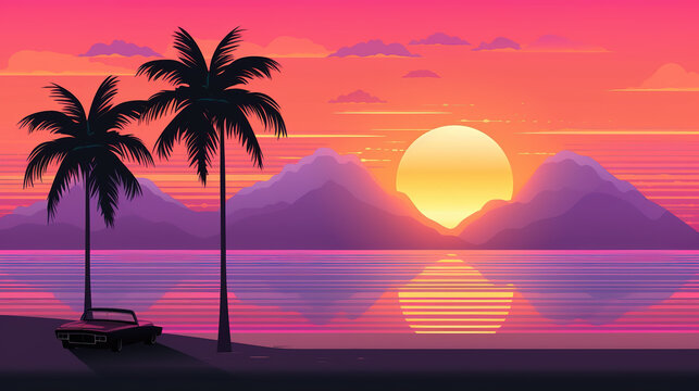 a beautiful sunset at the beach pixelated wallpaper, ai generated image