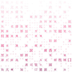 Abstract Matrix background. Random Characters of Chinese Traditional Alphabet. Gradiented matrix pattern. Pink color theme backgrounds. Tileable horizontally. Elegant vector illustration.