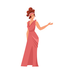 Roman or Greek Girl in Antique Clothes Standing Vector Illustration