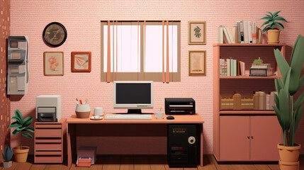 a computer room mockup in a cartoon style, ai generated image