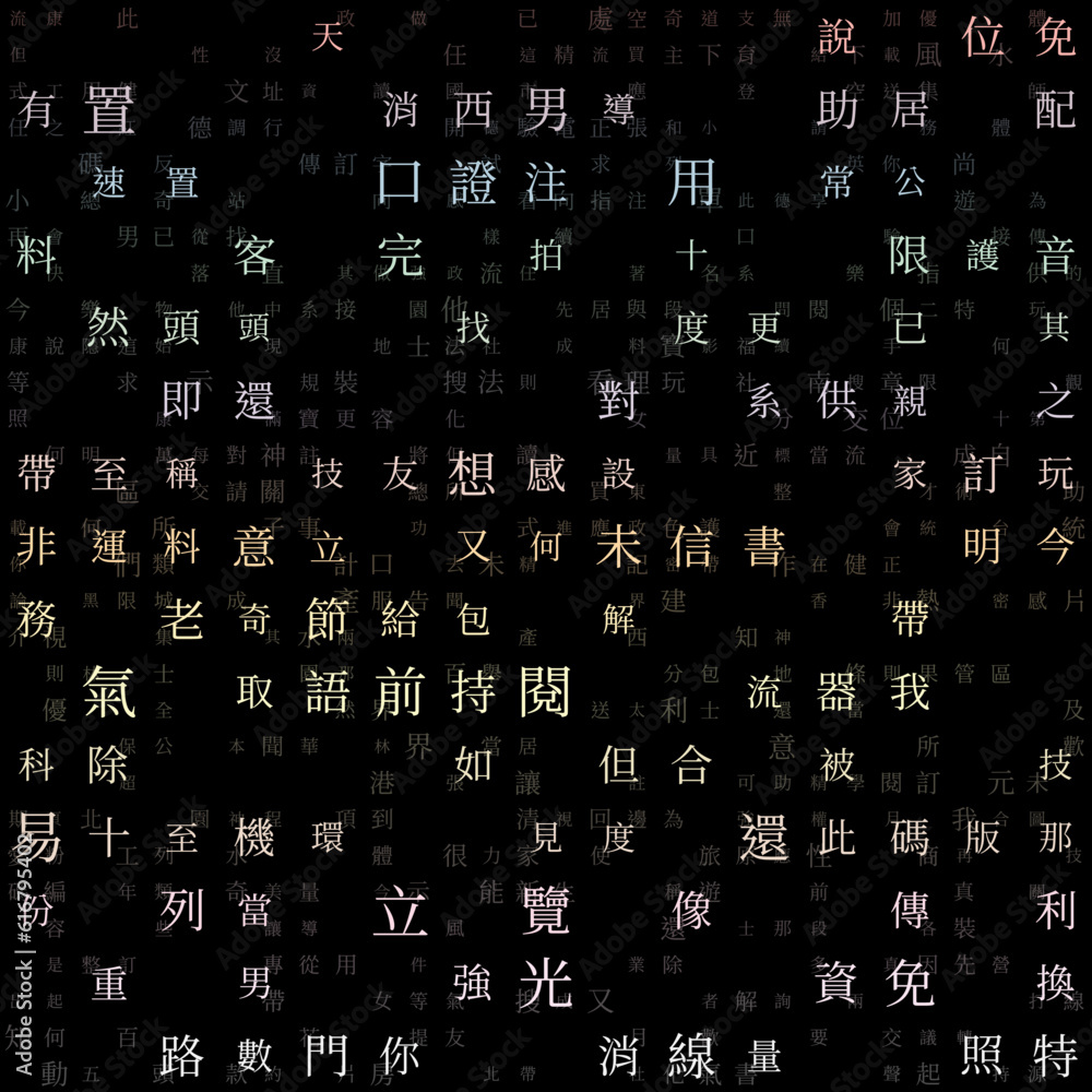 Poster abstract background. random characters of chinese traditional alphabet. gradiented matrix pattern. p