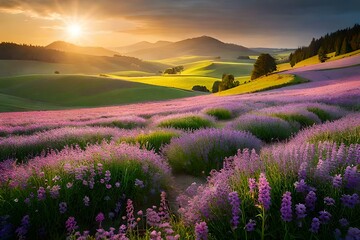 lavender field in region flowers garden with beautiful nature generative in ai technology