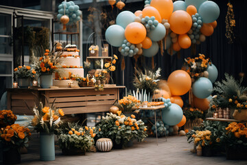 cake blue orange balloons