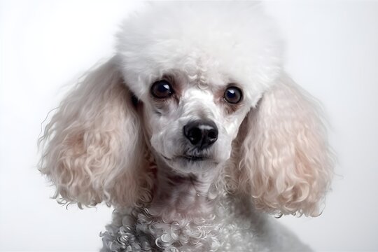 Portrait of poodle on white background, ai generated