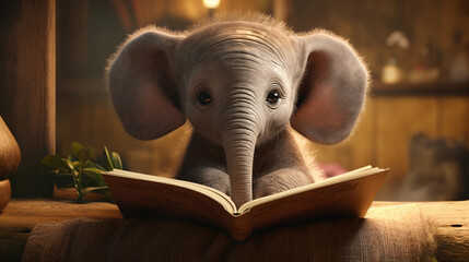 Smart elephant baby. Generative AI.