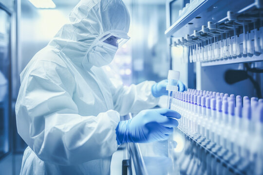 The biobank technician is taking necessary precautions to ensure the safe handling of biological material, maintaining the integrity of the samples for research and medical purposes