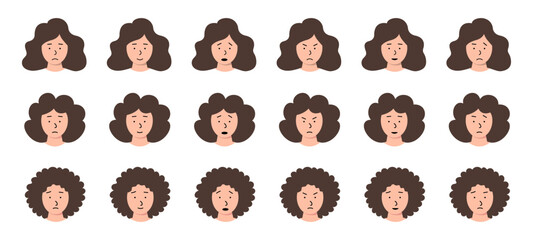 Obraz premium Set of faces of people with sad emotion. Different types of human heads