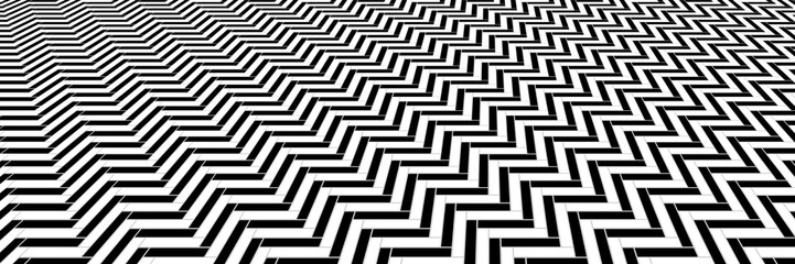 Abstract Seamless Black and White Geometric Pattern with Stripes. Optical Psychedelic Illusion. Contrasting Textured Volumetric Surface. Raster. 3D Illustration - obrazy, fototapety, plakaty