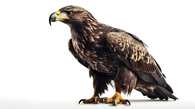 Golden eagle Aquila chrysaetos standing full body isolated on white background.