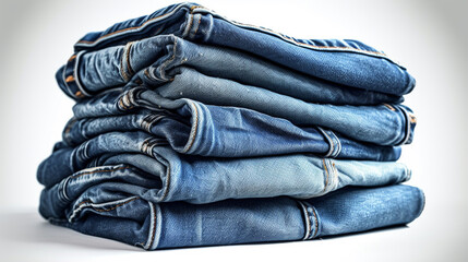 Stack of jeans isolated on white background. Clipping path included.generative ai