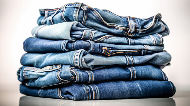 Stack of jeans isolated on white background. Clipping path included.generative ai