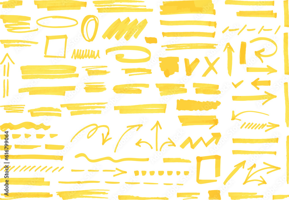 Fototapete yellow highlighter elements, acid highlighters marker stripe. underline element, color text mark. ma
