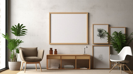 Mockup of an office with an empty frame, created with AI generative technology